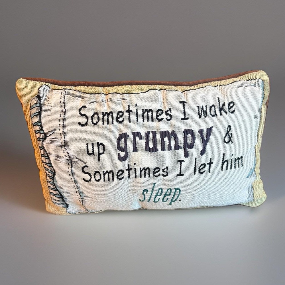 Vintage "Sometimes I Wake Up Grumpy" Funny Throw Pillow Tapestry 12x7